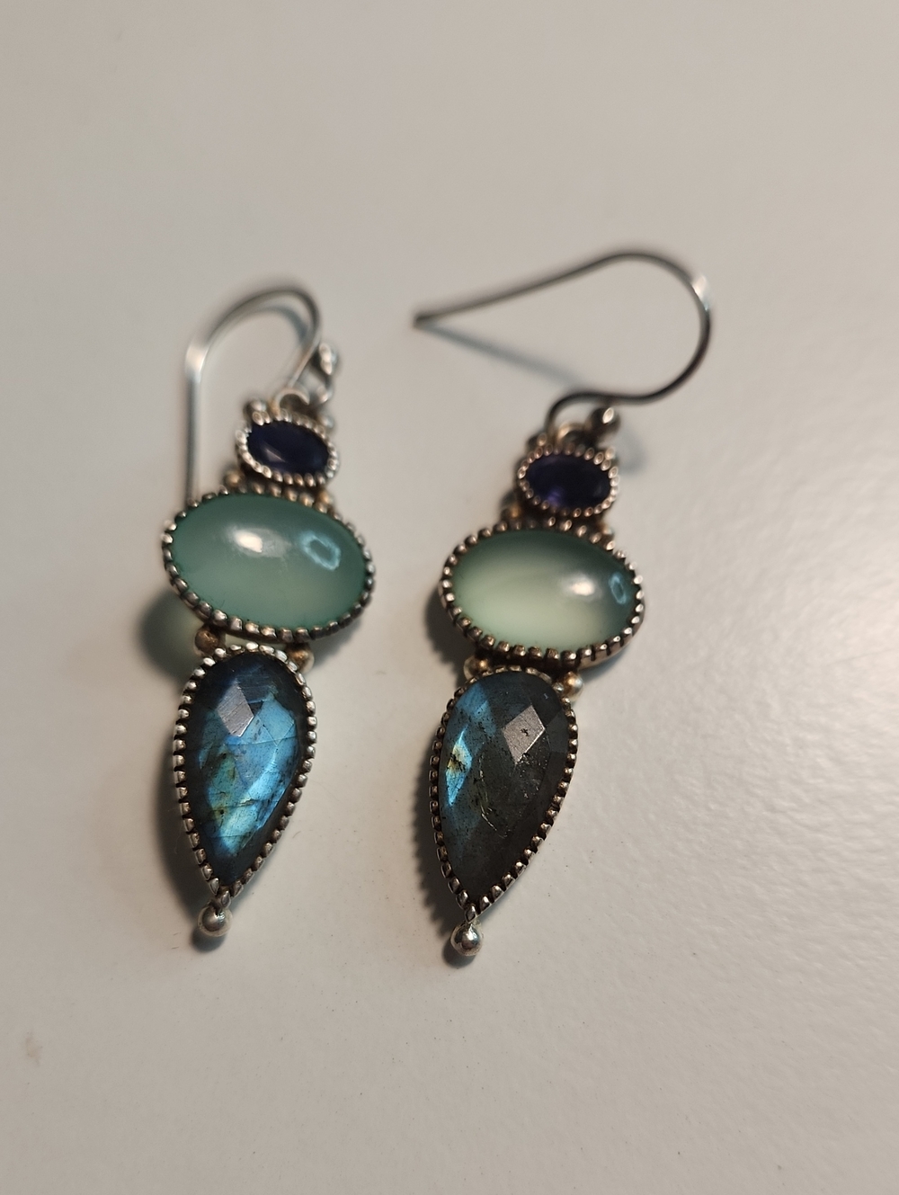 Elegant Green and Blue Gemdrop Dangle Earrings